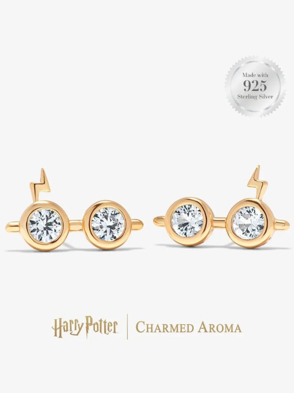 Official Harry Potter Glasses Stud Earrings, 925 Sterling Silver 10k Gold Finish